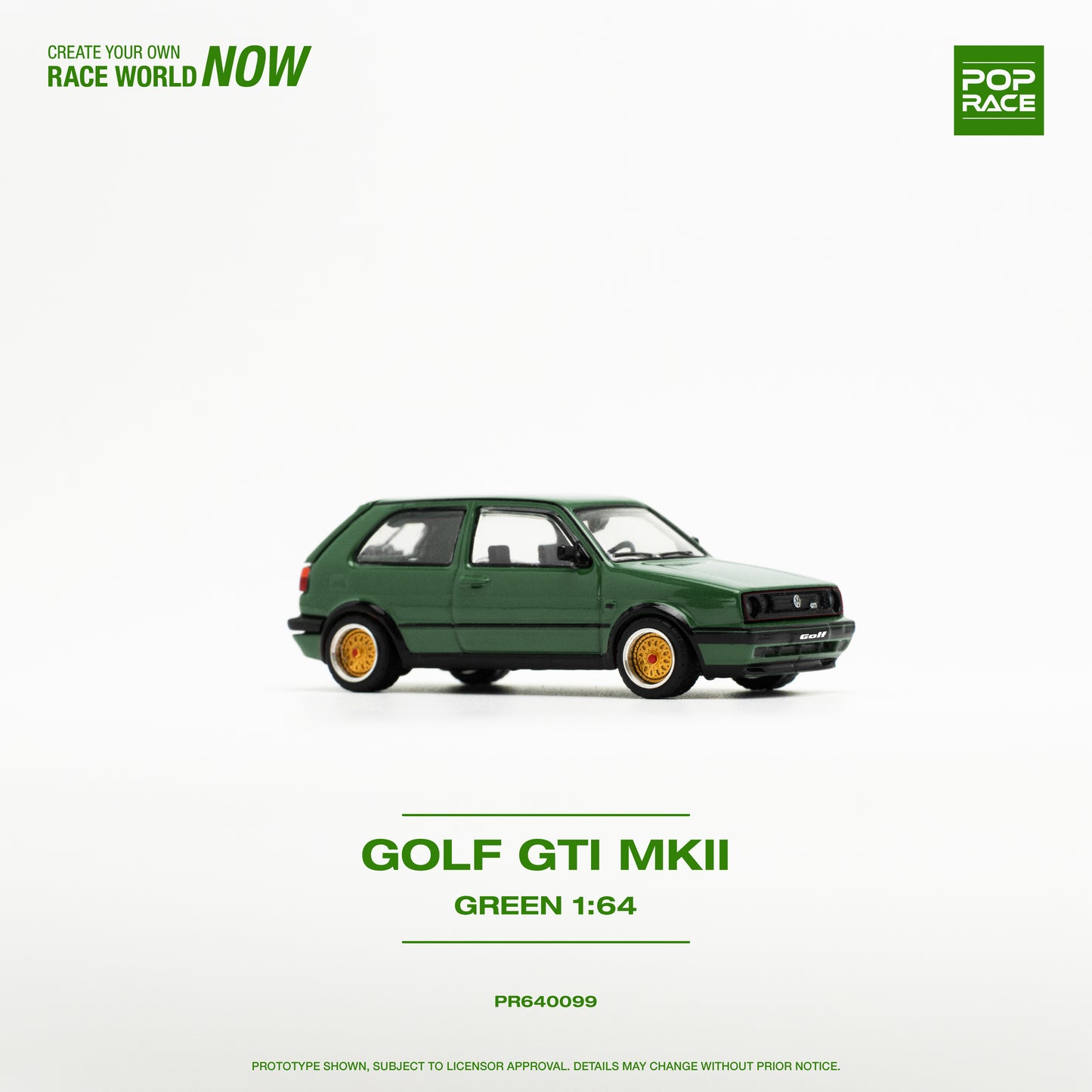 POP RACE Volkswagen Golf GTI MKII Oak Green 1:64 - PR640099