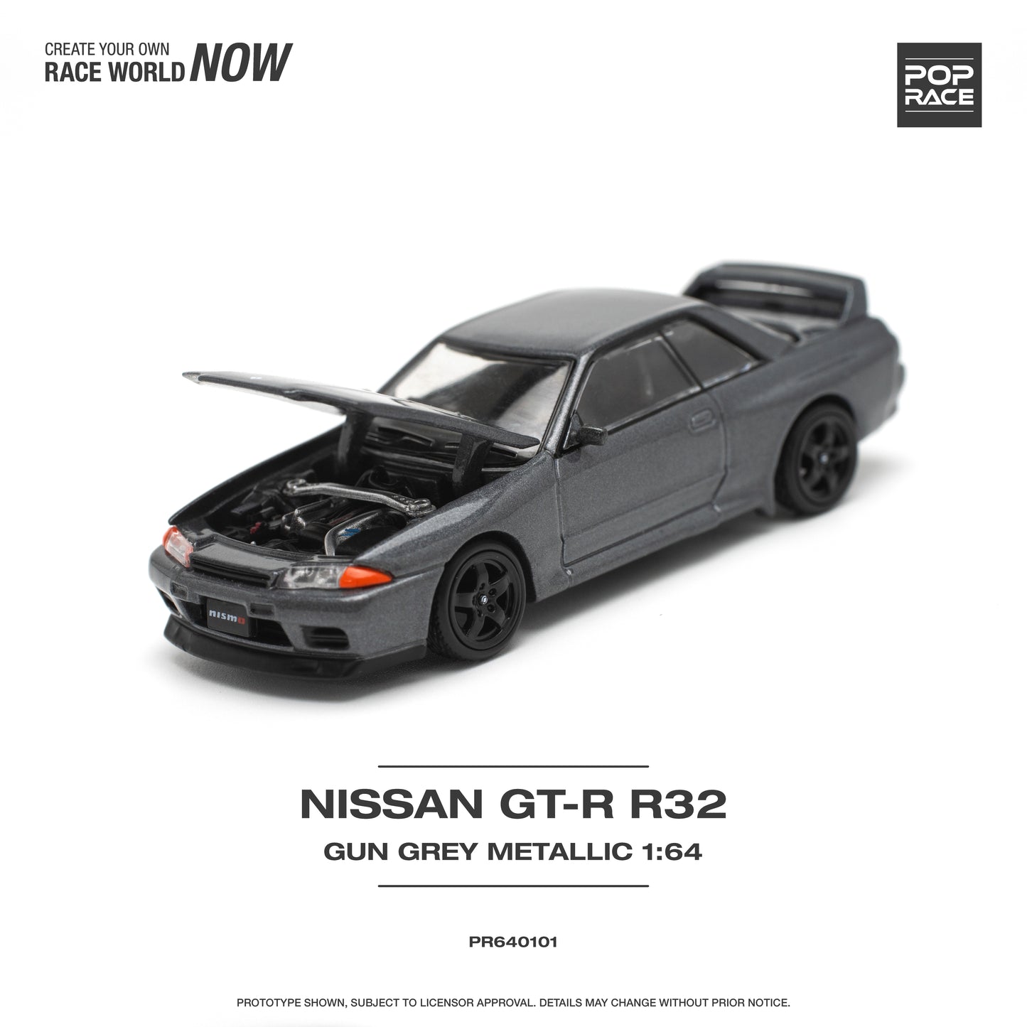 POP RACE Nissan Skyline GT-R R32 Gun Grey Metallic 1:64 - PR640101