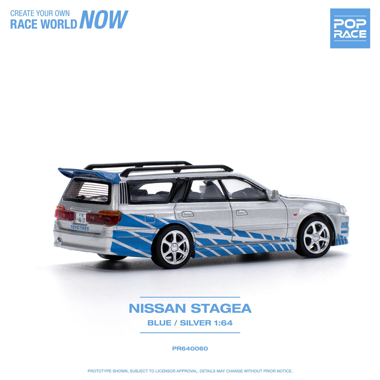 POP RACE Nissan Stagea Blue/Silver 1:64 - PR640060