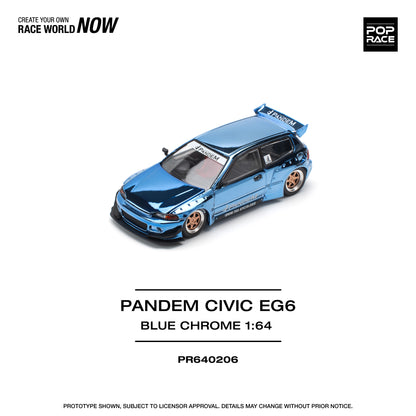 POP RACE PANDEM Honda Civic EG6 - Blue Chrome 1:64 - PR640206