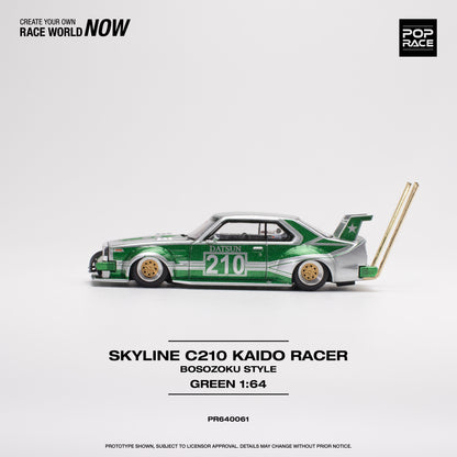 POP RACE Nissan Skyline C210 Kaido Racer (Bosozoku Style) Silver/Green 1:64 - PR640061