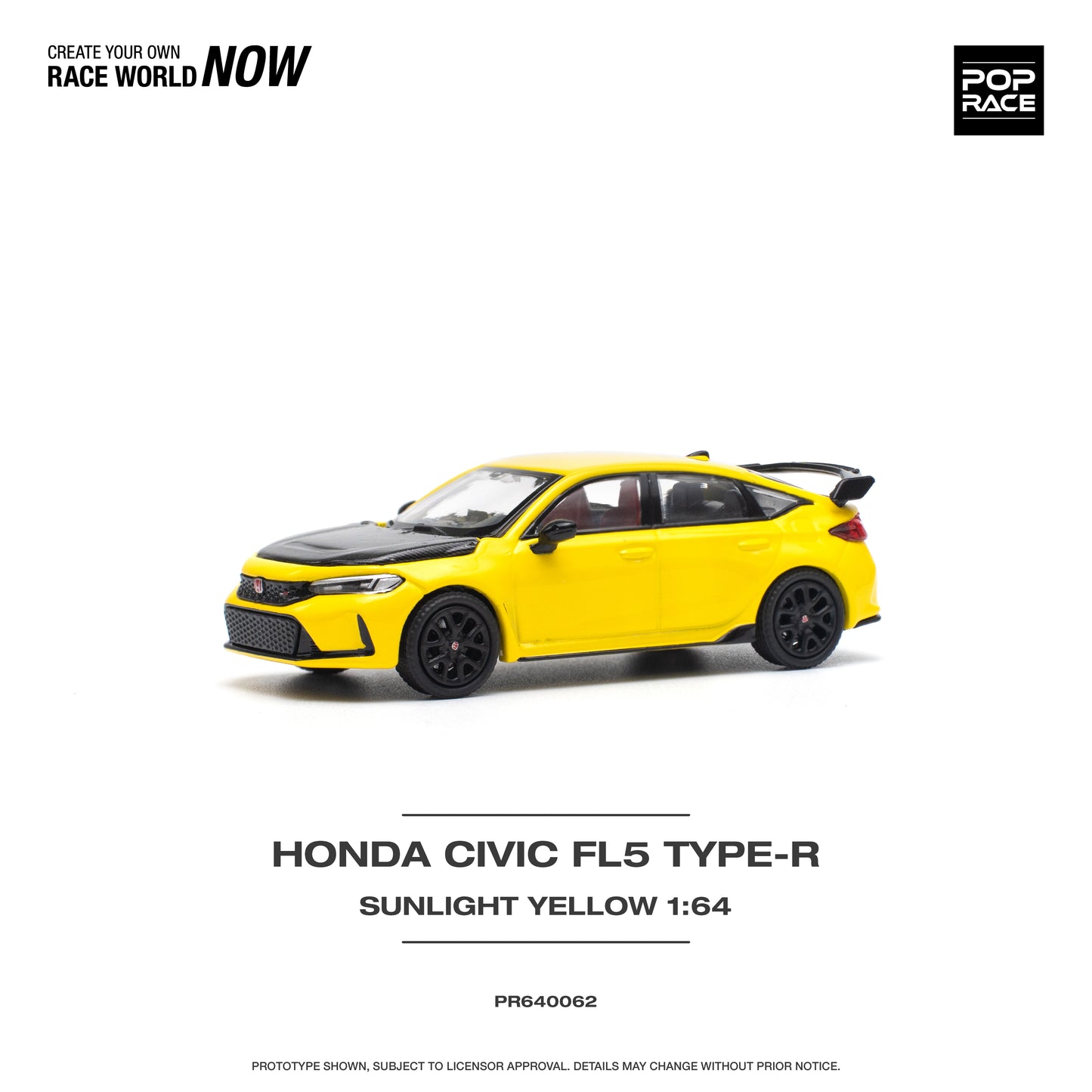 POP RACE Honda Civic FL5 TYPE-R Sunlight Yellow 1:64 - PR640062