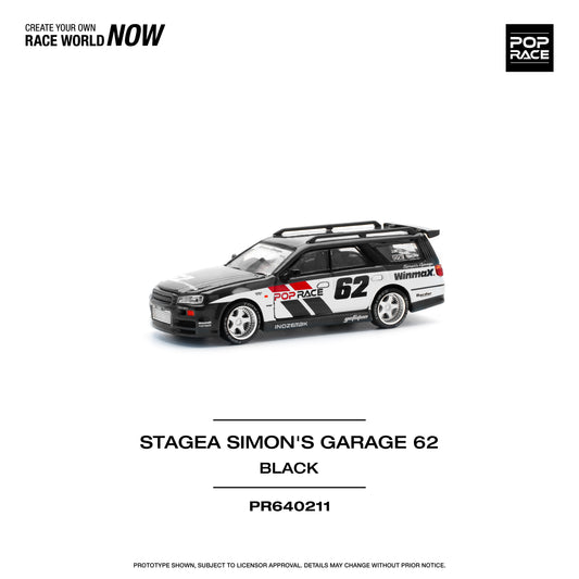 POP RACE Nissan Stagea Simon's Garage #62 - Black 1:64 - PR640211