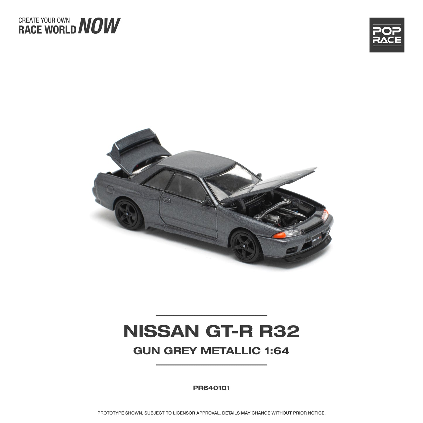 POP RACE Nissan Skyline GT-R R32 Gun Grey Metallic 1:64 - PR640101