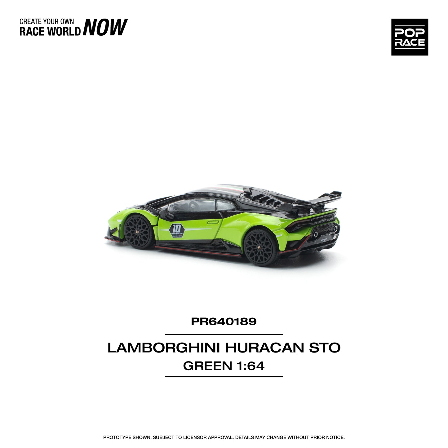 POP RACE Lamborghini Huracan STO (LP640-2) 10 Anniversario - Green/Black 1:64 - PR640189