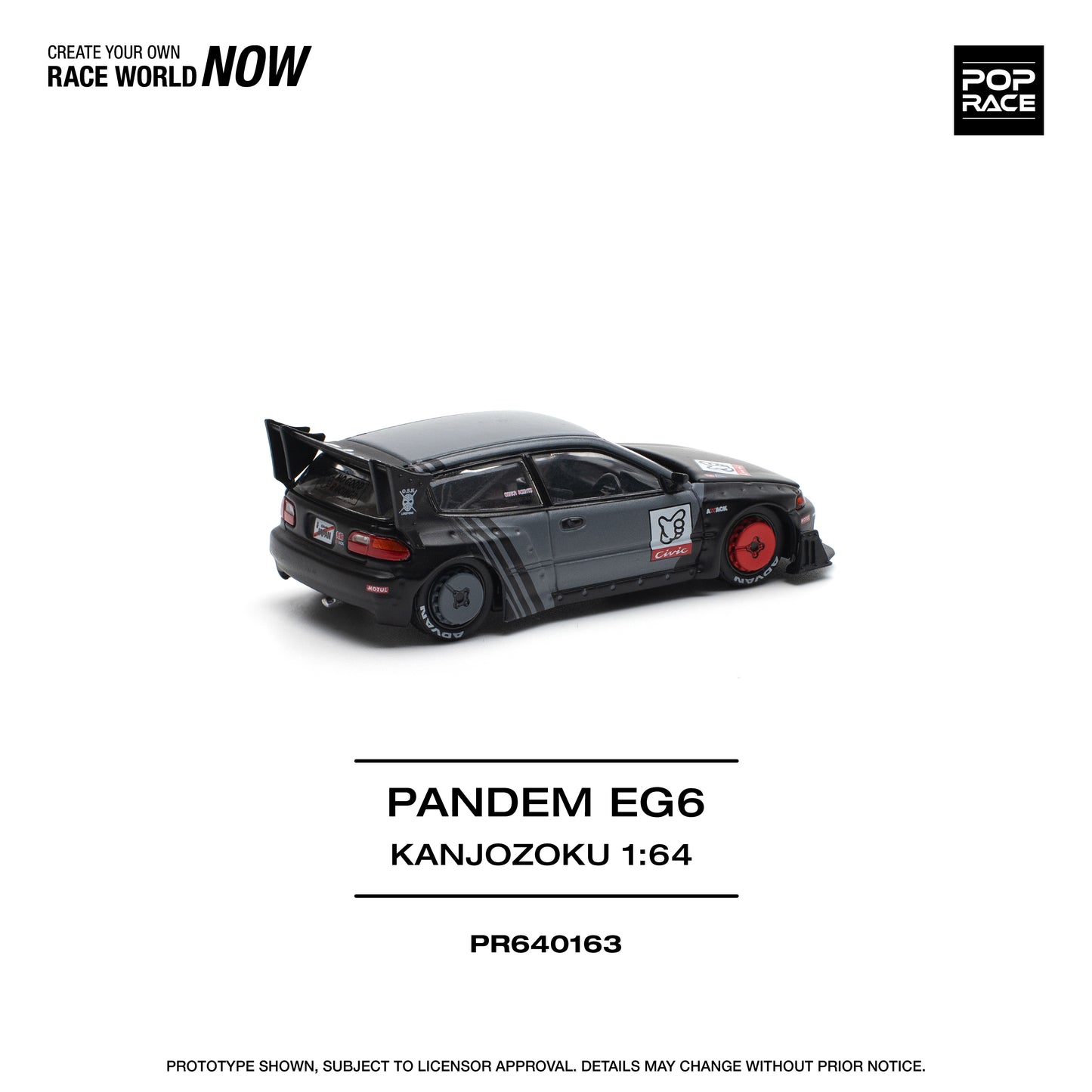 POP RACE Pandem Honda Civic EG6 "KANJOZOKU" 1:64 - PR640163