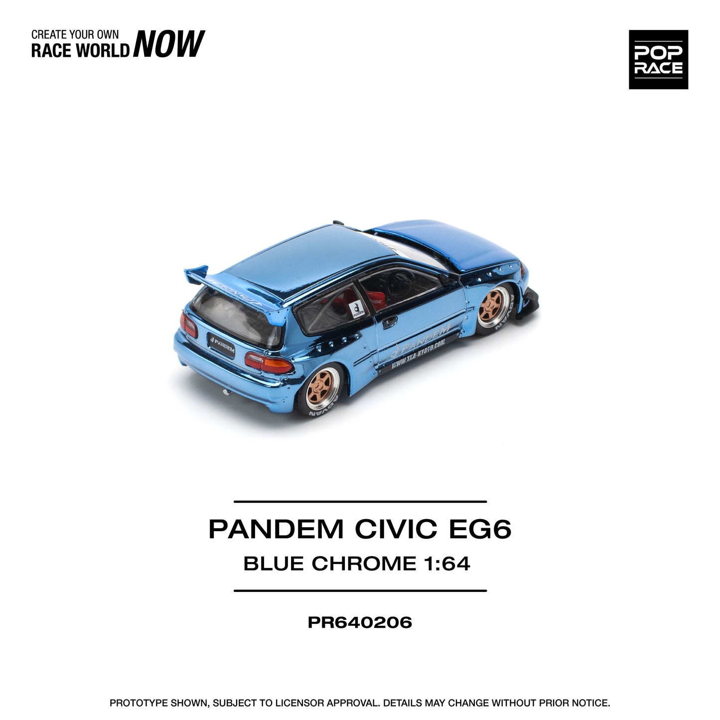 POP RACE PANDEM Honda Civic EG6 - Blue Chrome 1:64 - PR640206