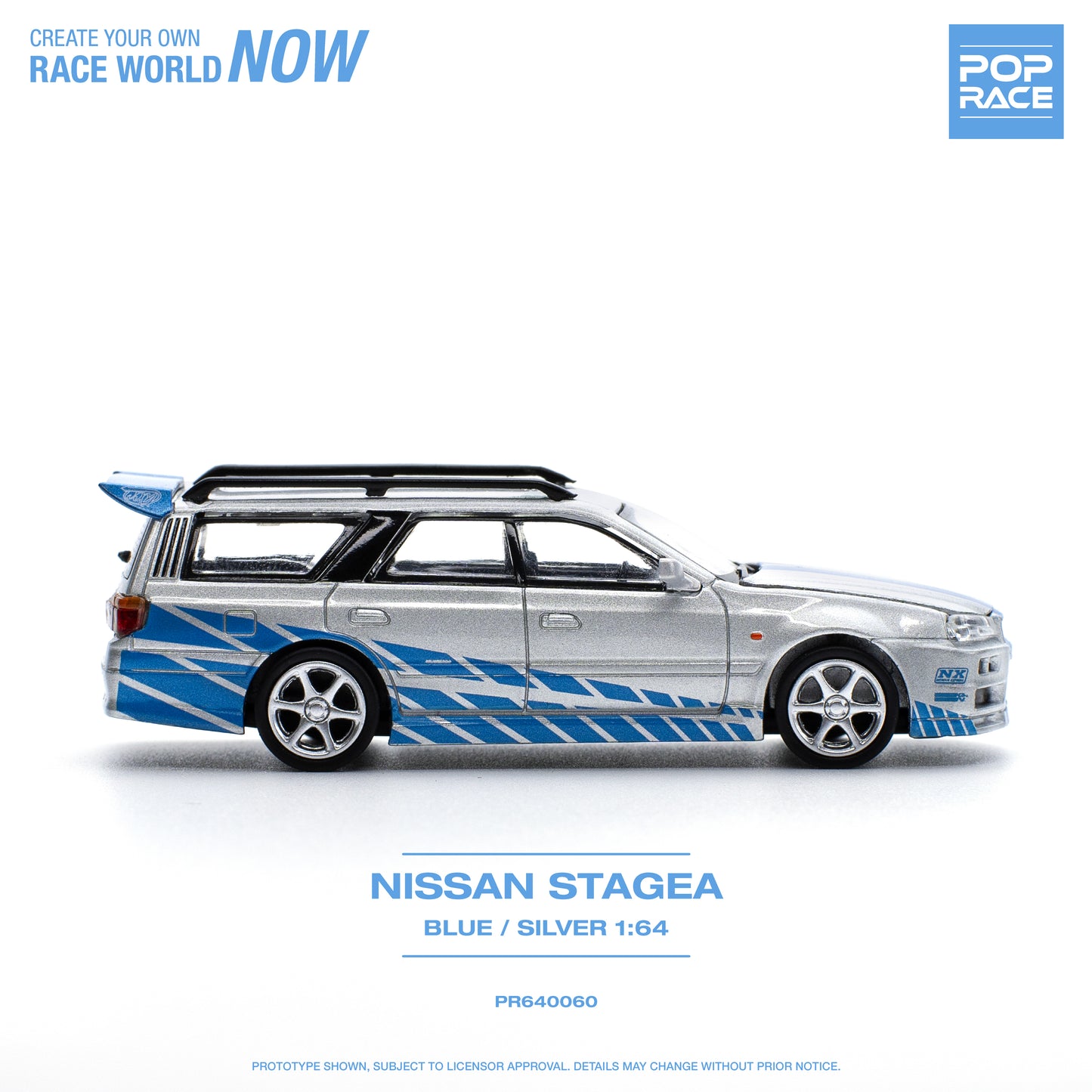 POP RACE Nissan Stagea Blue/Silver 1:64 - PR640060