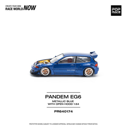 POP RACE Pandem Honda Civic EG6 Metallic Blue 1:64 - PR640174