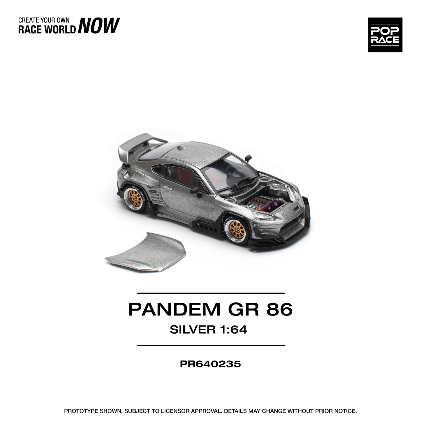 POP RACE Pandem Toyota GR86 - Silver 1:64 - PR640235