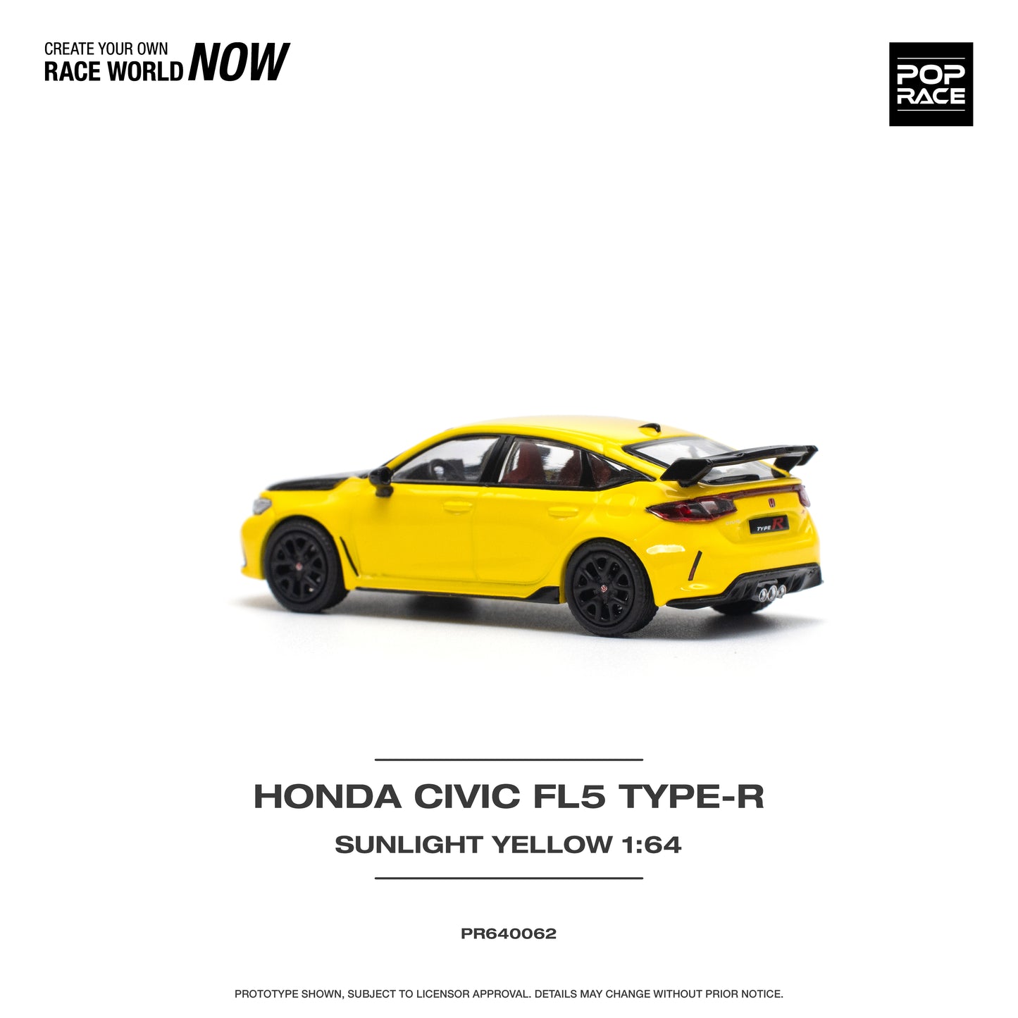 POP RACE Honda Civic FL5 TYPE-R Sunlight Yellow 1:64 - PR640062