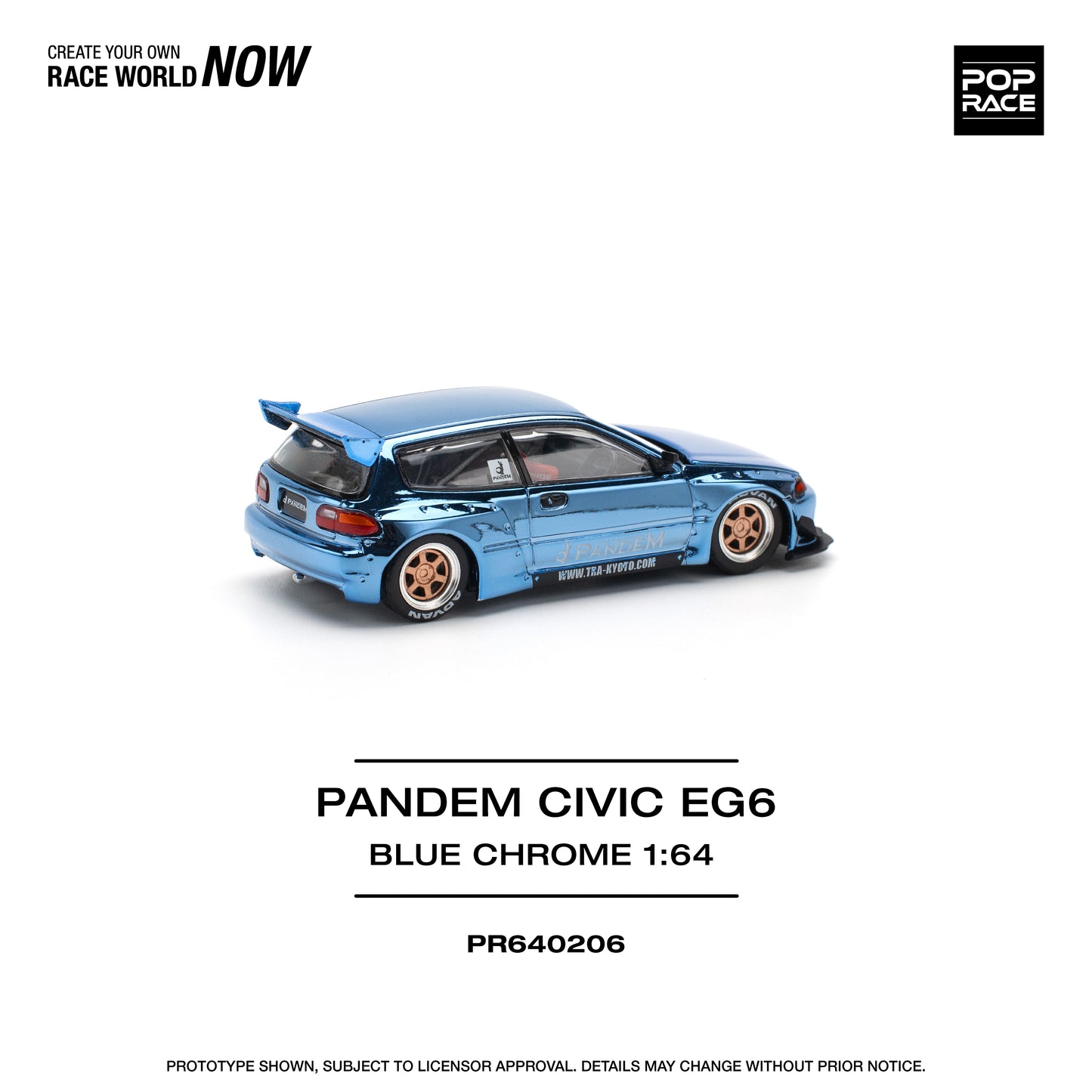 POP RACE PANDEM Honda Civic EG6 - Blue Chrome 1:64 - PR640206