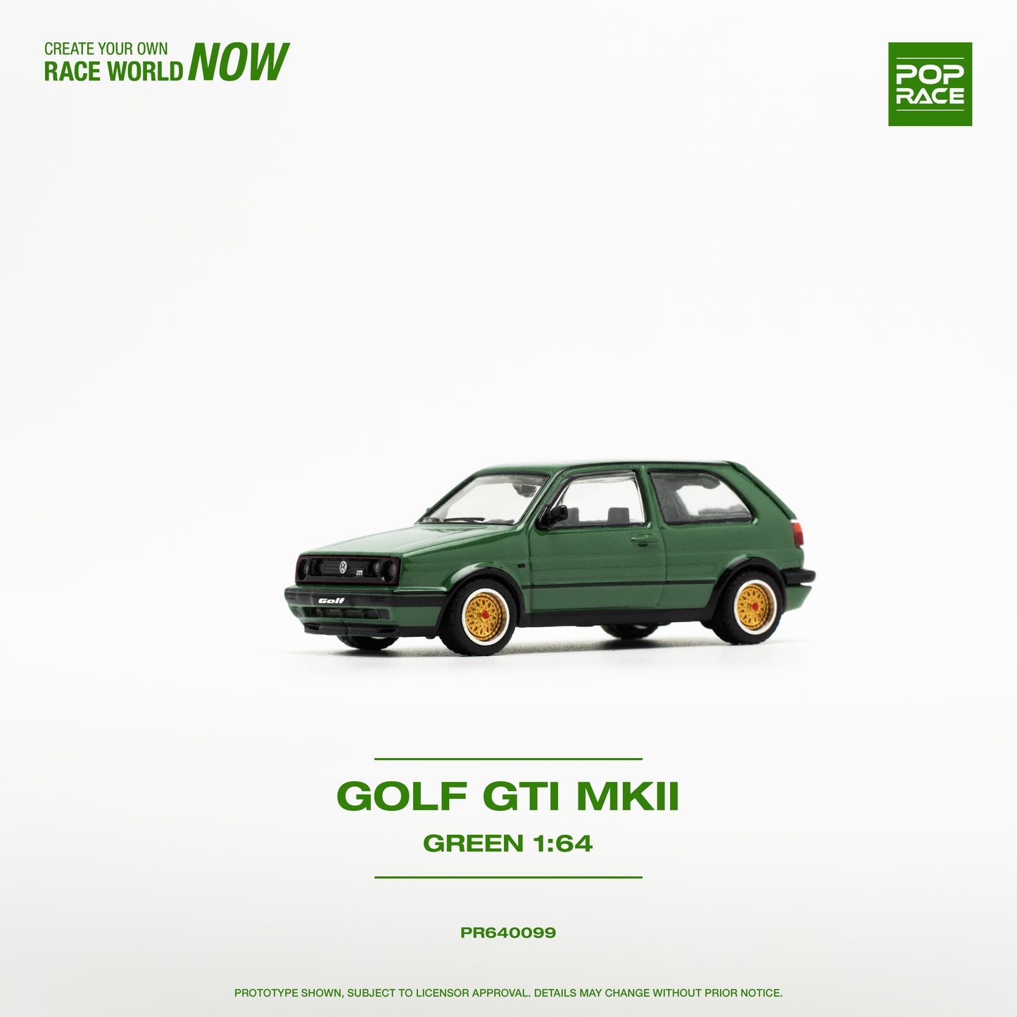 POP RACE Volkswagen Golf GTI MKII Oak Green 1:64 - PR640099