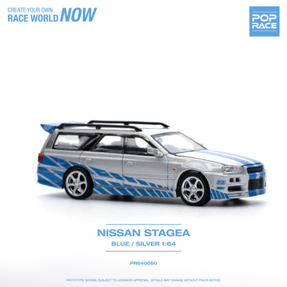 POP RACE Nissan Stagea Blue/Silver 1:64 - PR640060