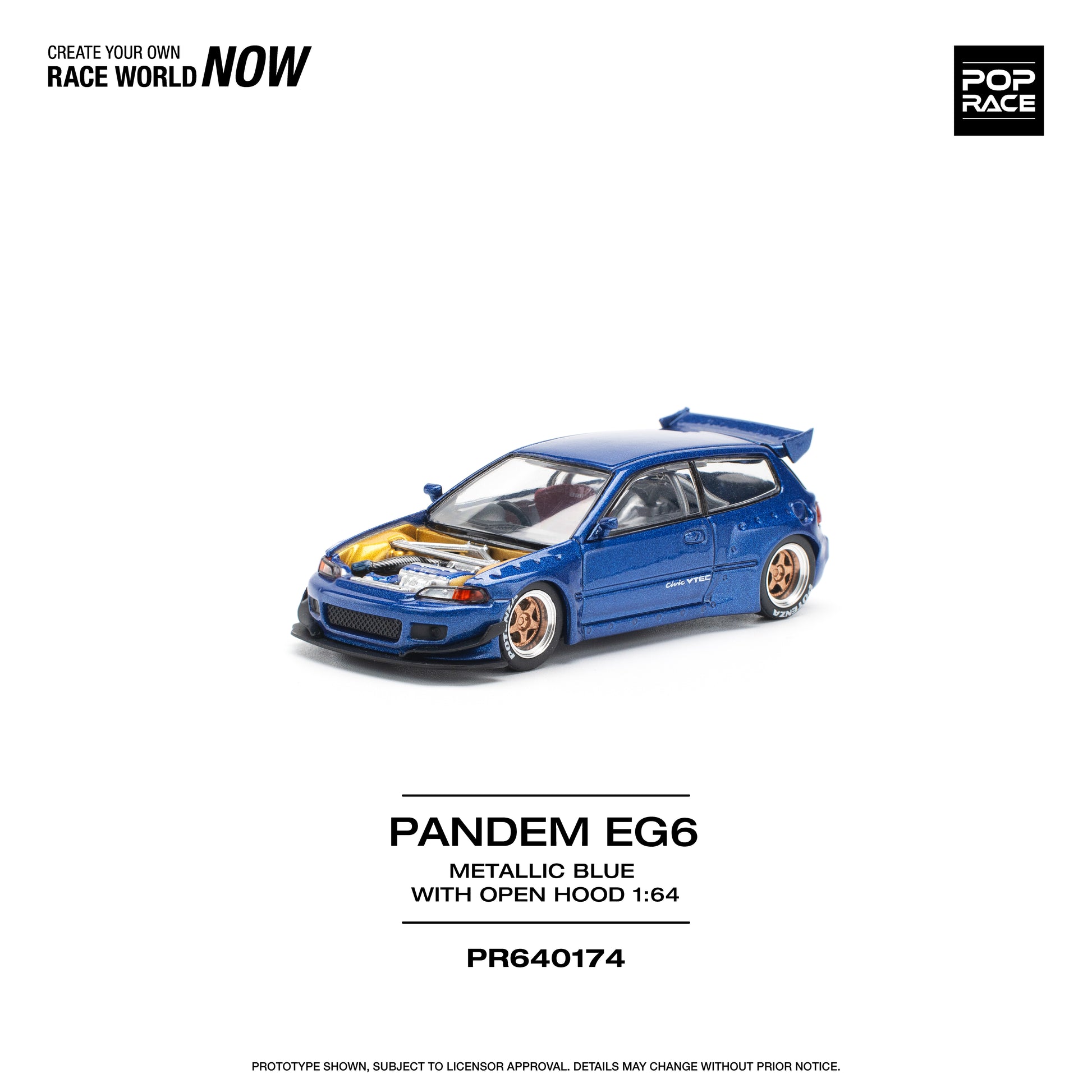 POP RACE Pandem Honda Civic EG6 Metallic Blue 1:64 - PR640174