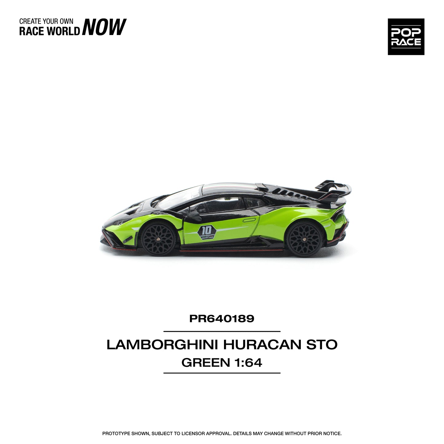 POP RACE Lamborghini Huracan STO (LP640-2) 10 Anniversario - Green/Black 1:64 - PR640189