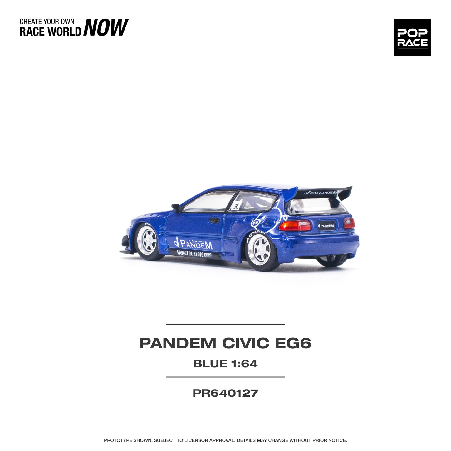 POP RACE Pandem Honda Civic EG6 v1.5 Metallic Blue 1:64 - PR640127