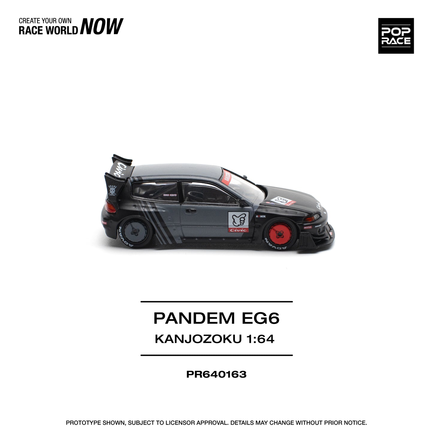 POP RACE Pandem Honda Civic EG6 "KANJOZOKU" 1:64 - PR640163