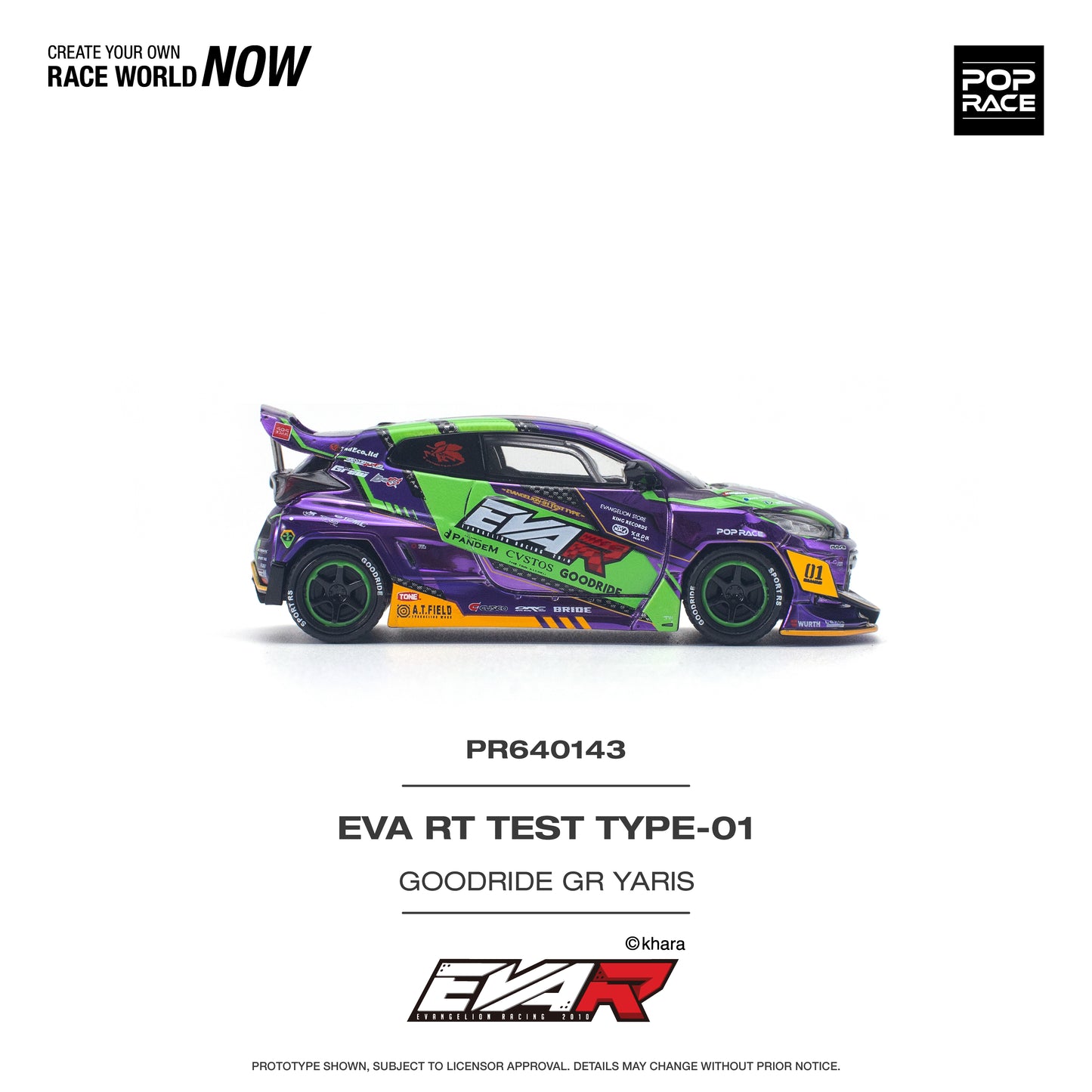 POP RACE PANDEM EVA Evangelion RT Test Type 01 Goodride Motorsport Toyota GR Yaris 1:64 - PR640143