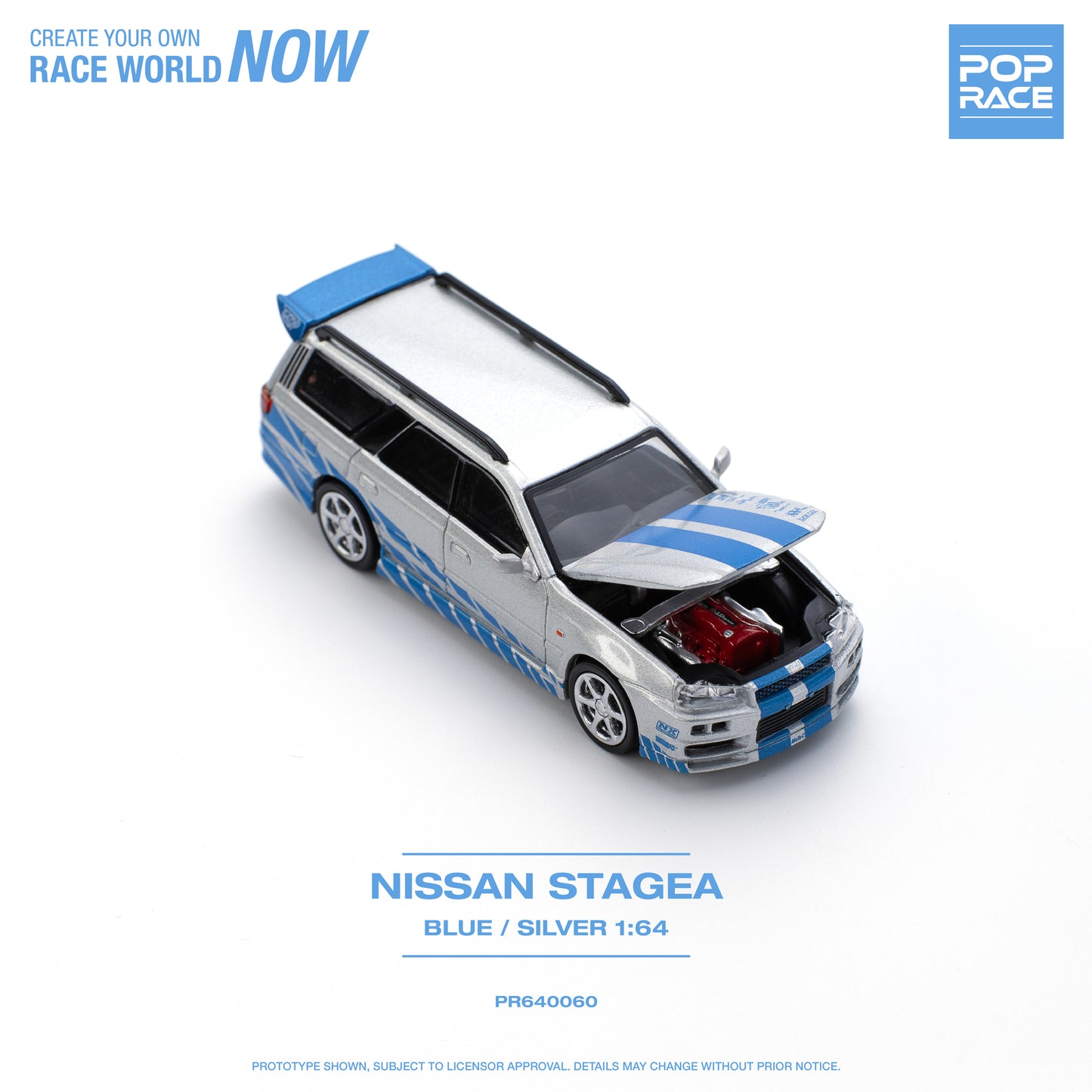 POP RACE Nissan Stagea Blue/Silver 1:64 - PR640060