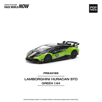 POP RACE Lamborghini Huracan STO (LP640-2) 10 Anniversario - Green/Black 1:64 - PR640189