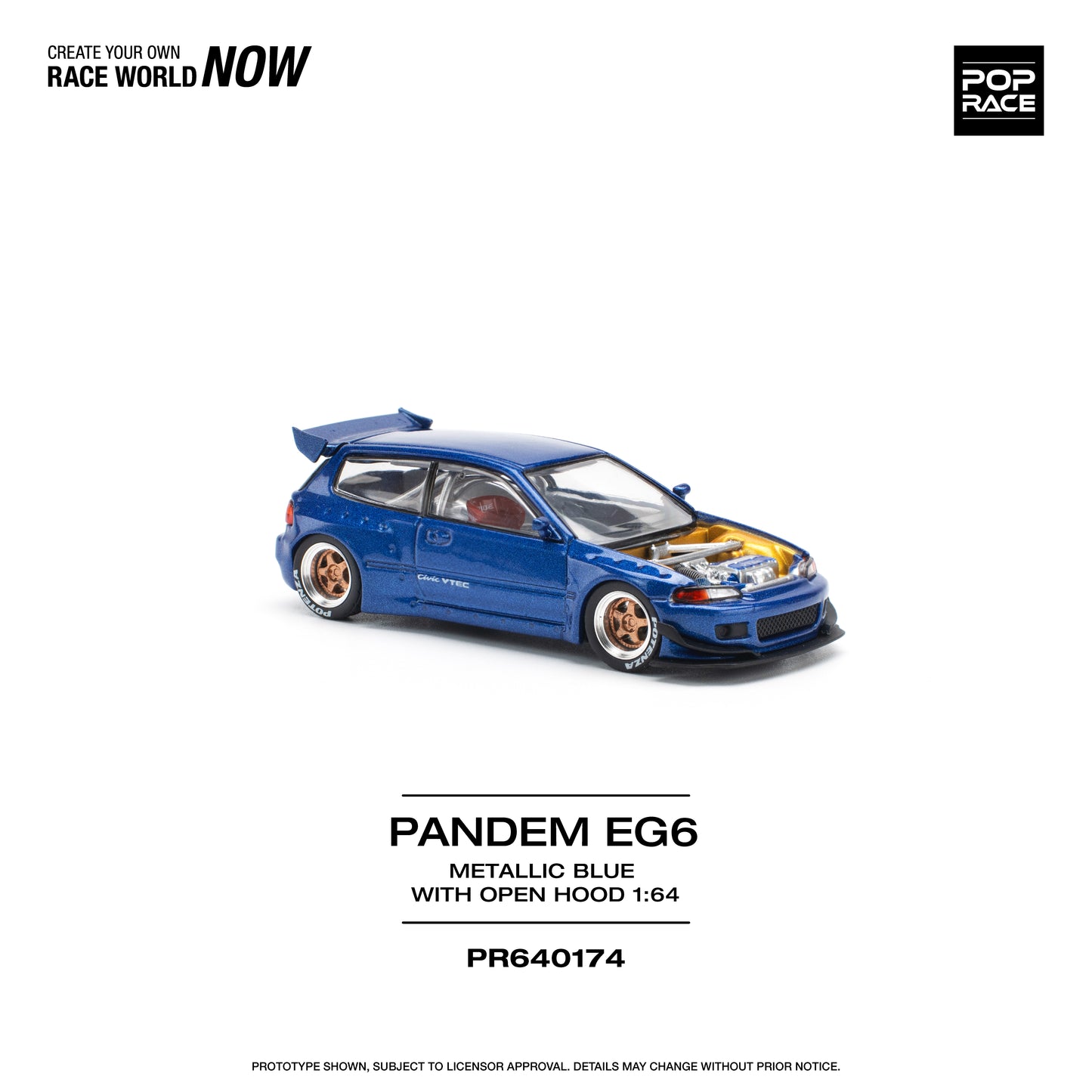 POP RACE Pandem Honda Civic EG6 Metallic Blue 1:64 - PR640174