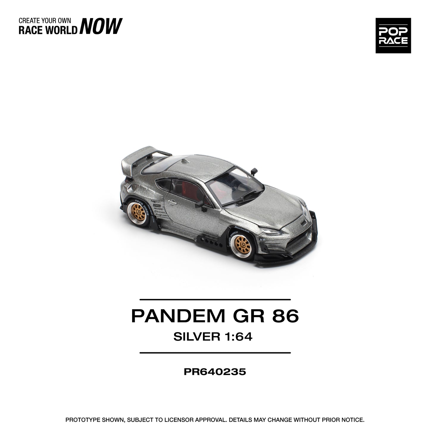 POP RACE Pandem Toyota GR86 - Silver 1:64 - PR640235