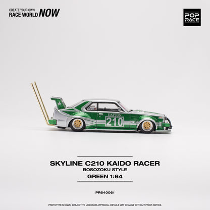 POP RACE Nissan Skyline C210 Kaido Racer (Bosozoku Style) Silver/Green 1:64 - PR640061