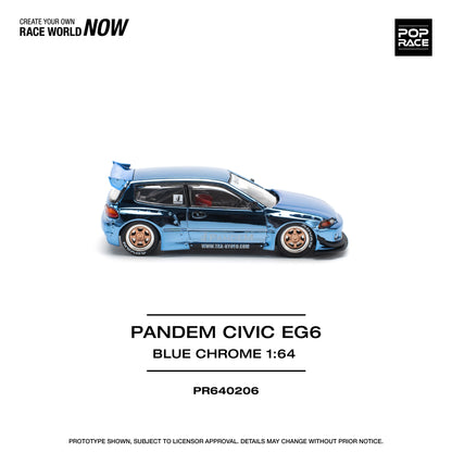 POP RACE PANDEM Honda Civic EG6 - Blue Chrome 1:64 - PR640206