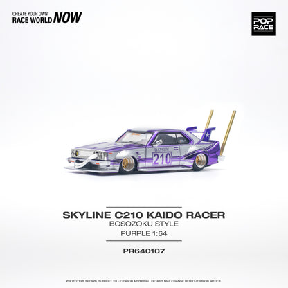 POP RACE Nissan Skyline C210 Kaido Racer (Bosozoku Style) Purple Chrome/Silver 1:64 - PR640107