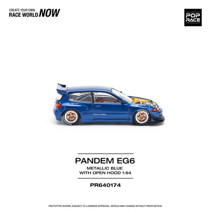 POP RACE Pandem Honda Civic EG6 Metallic Blue 1:64 - PR640174