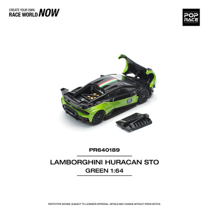 POP RACE Lamborghini Huracan STO (LP640-2) 10 Anniversario - Green/Black 1:64 - PR640189