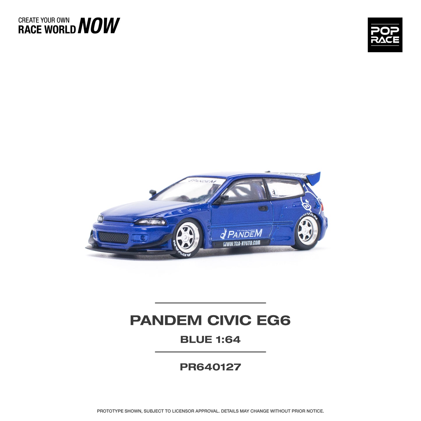 POP RACE Pandem Honda Civic EG6 v1.5 Metallic Blue 1:64 - PR640127