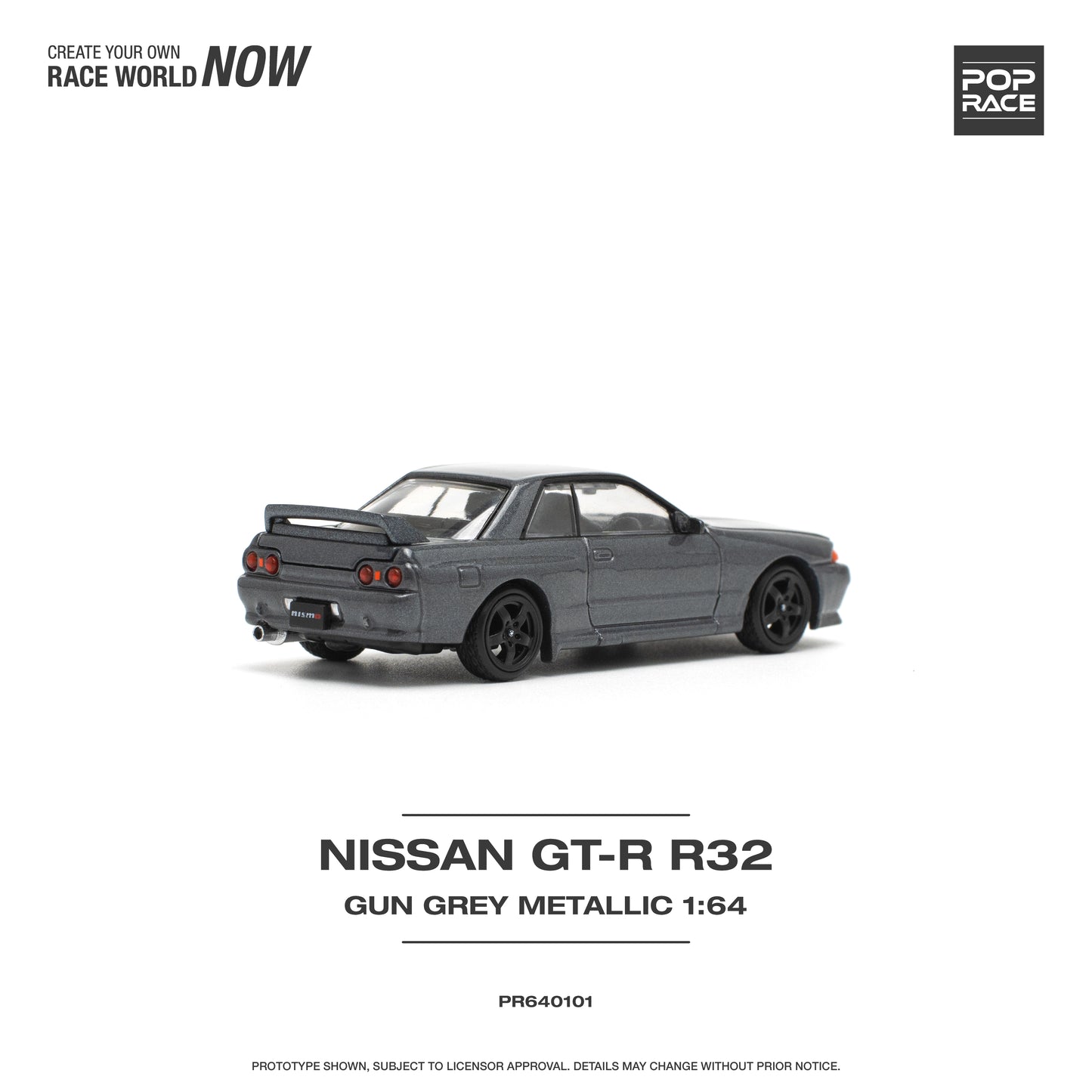 POP RACE Nissan Skyline GT-R R32 Gun Grey Metallic 1:64 - PR640101