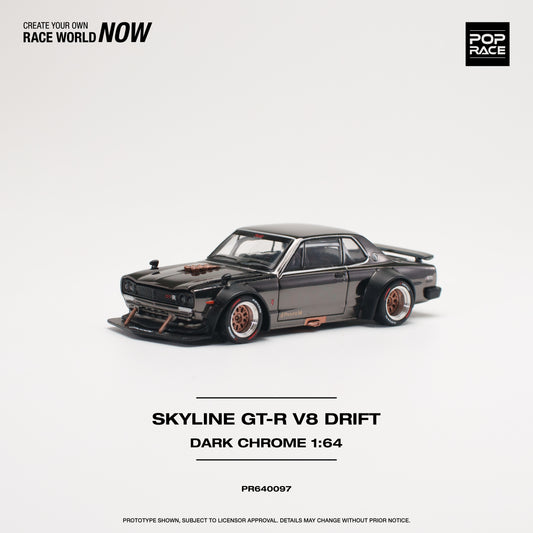 POP RACE Nissan Skyline GT-R V8 Drift (Hakosuka) Dark Chrome 1:64 - PR640097