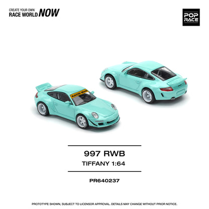 POP RACE RWB Porsche 997 Tiffany Blue 1:64 - PR640237