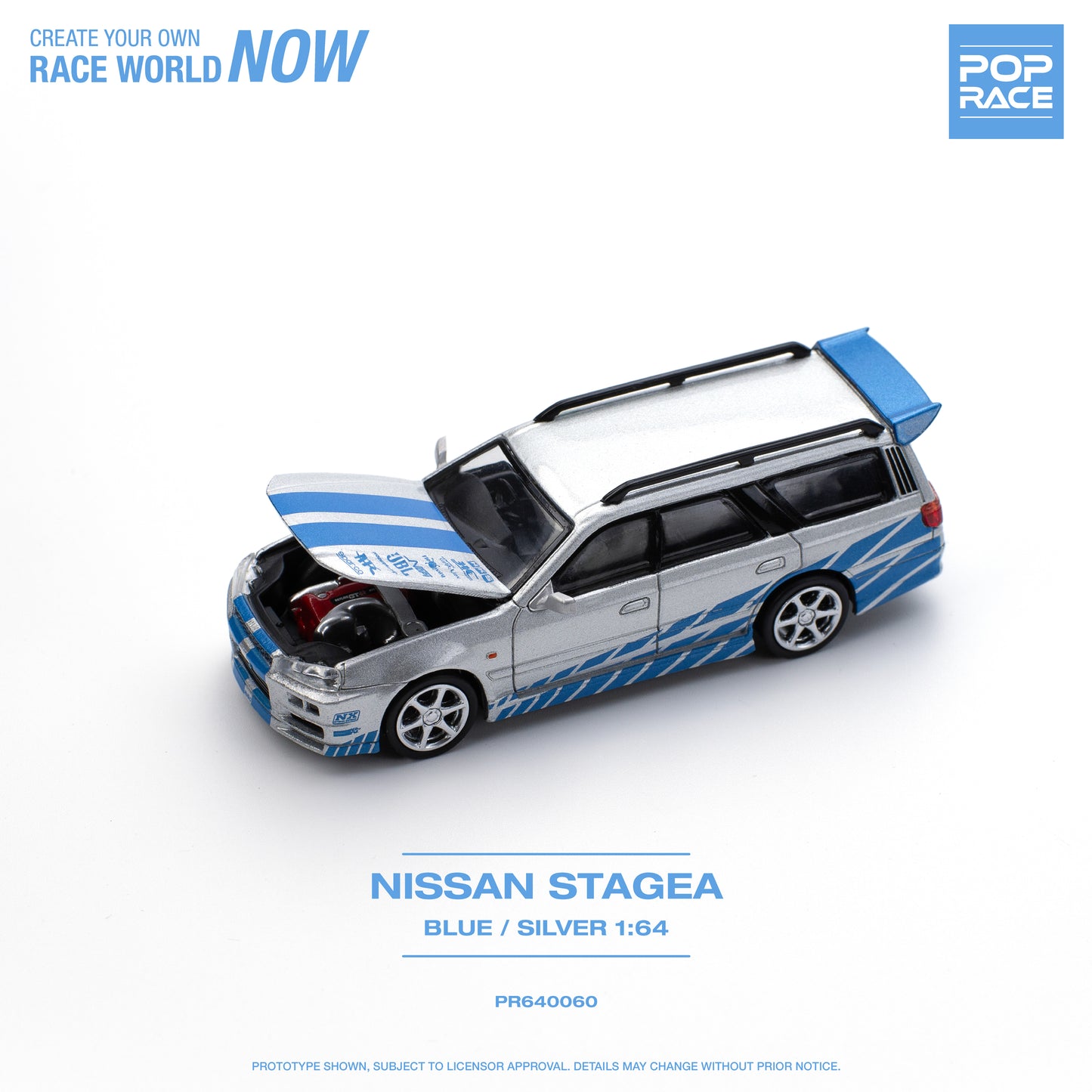 POP RACE Nissan Stagea Blue/Silver 1:64 - PR640060