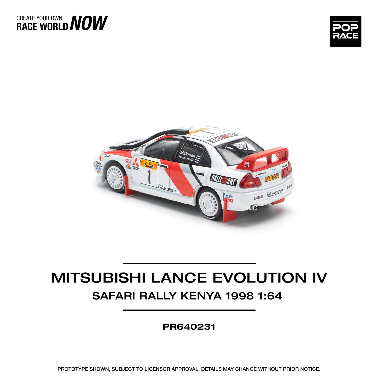 POP RACE Mitsubishi Lancer Evolution IV Safari Rally Kenya 1998 1:64 - PR640231