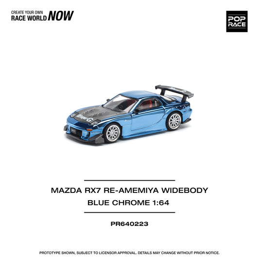 POP RACE Mazda RX7 RE-AMEMIYA Widebody - Blue Chrome 1:64 - PR640223