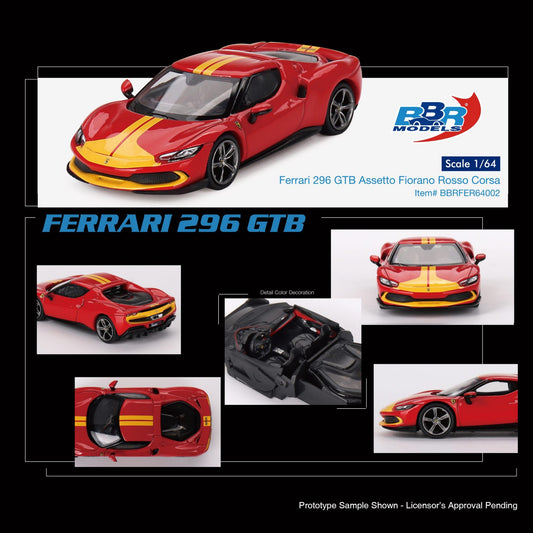 BBR MODELS Ferrari 296 GTB Assetto Fiorano Rosso Corsa 1:64 - BBRDIE64002