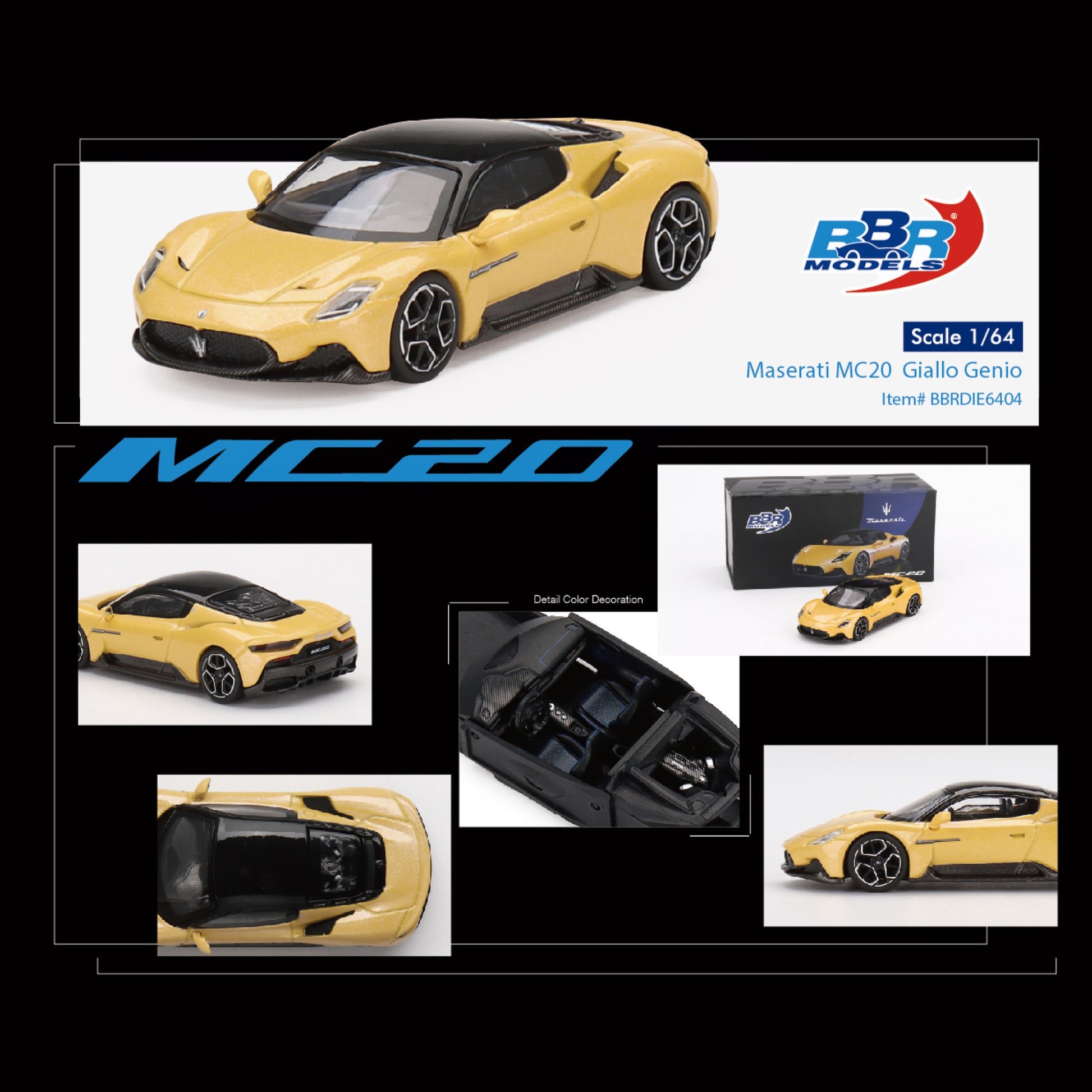 BBR MODELS Maserati MC20 Giallo Genio 1:64 - BBRDIE6404