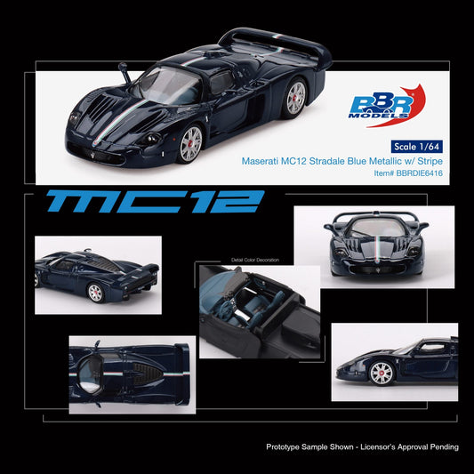 BBR MODELS Maserati MC12 Stradale Blue Metallic with Stripe 1:64 - BBRDIE6416