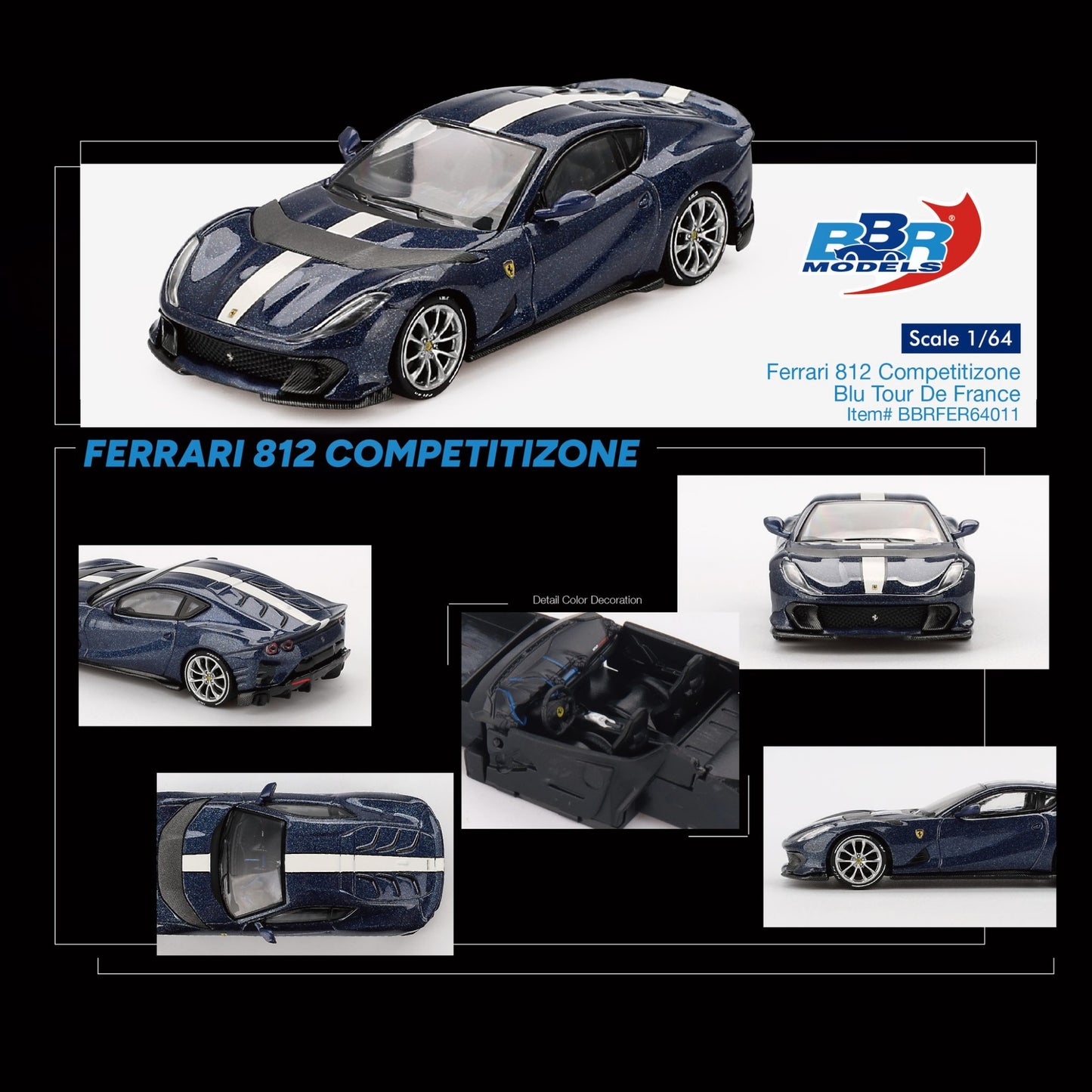 BBR MODELS Ferrari 812 Competitizone Blu Tour De France 1:64 - BBRFER64011