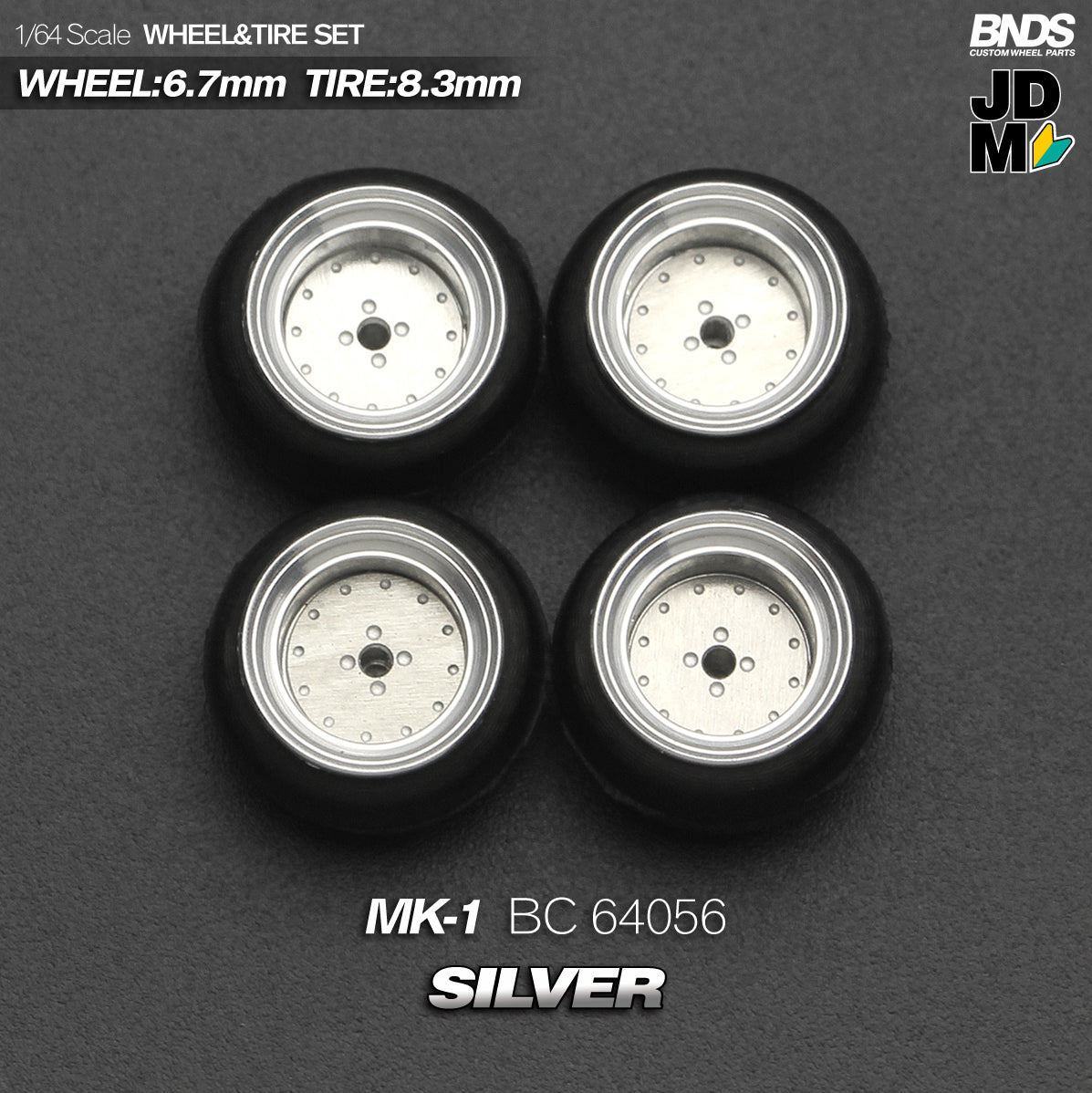 BNDS Die-Cast Wheels and Tyre Set - SSR MK-I Silver Alloy Classic 15-inch/8.3mm 1/64 - BC64056