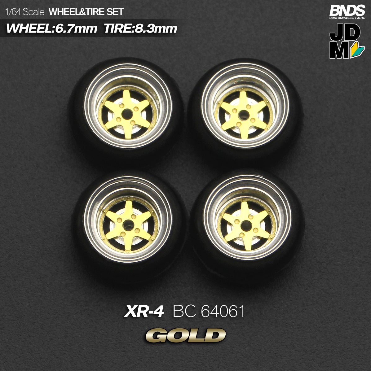 BNDS Die-Cast Wheels and Tyre Set - SSR XR-4 Gold Alloy Classic 15-inch/8.3mm 1/64 - BC64061