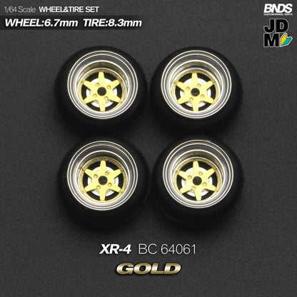 BNDS Die-Cast Wheels and Tyre Set - SSR XR-4 Gold Alloy Classic 15-inch/8.3mm 1/64 - BC64061