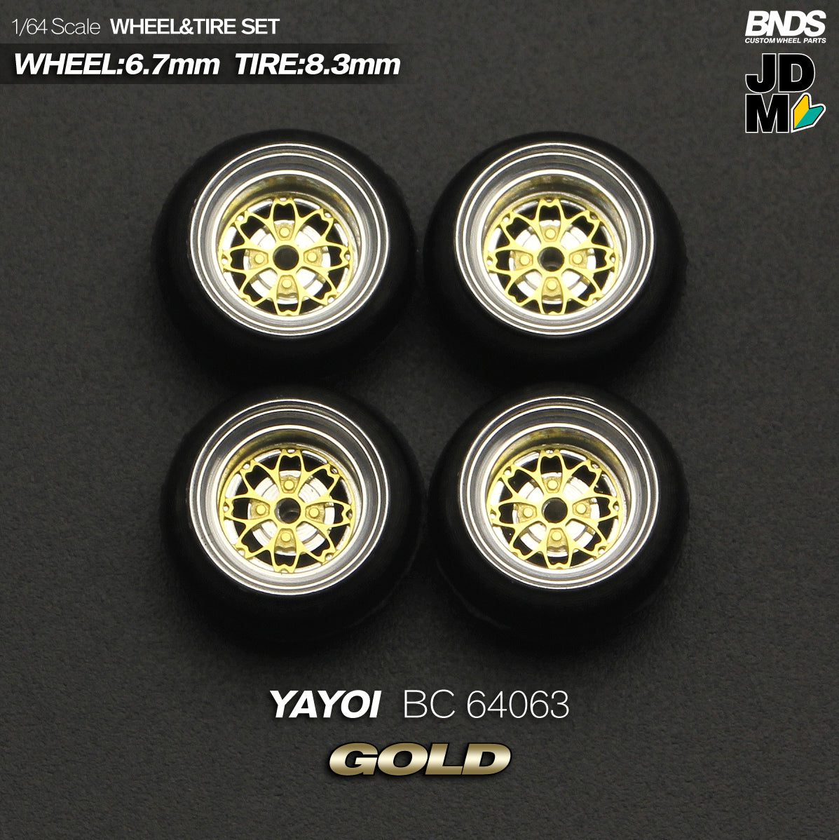 BNDS Die-Cast Wheels and Tyre Set - Hayashi Yayoi Gold Alloy Classic 15-inch/8.3mm 1/64 - BC64063