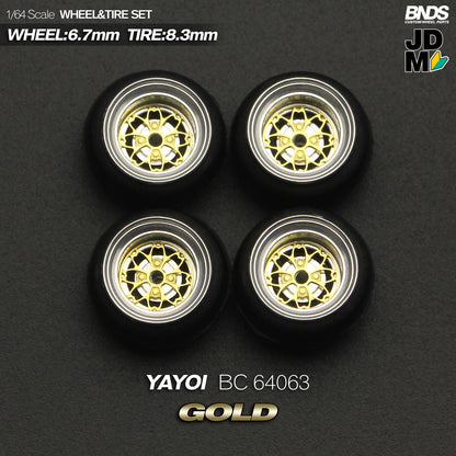 BNDS Die-Cast Wheels and Tyre Set - Hayashi Yayoi Gold Alloy Classic 15-inch/8.3mm 1/64 - BC64063