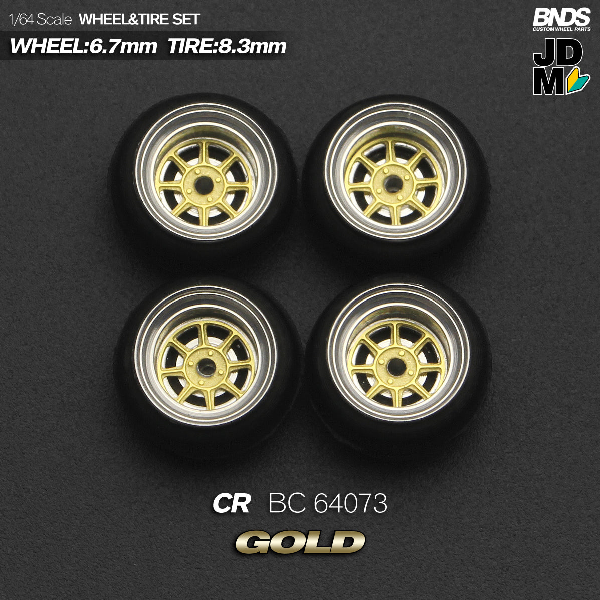 BNDS Die-Cast Wheels and Tyre Set - Hayashi CR Gold Alloy Classic 15-inch/8.3mm 1/64 - BC64073