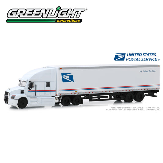 GREENLIGHT 2019 Mack Anthem 18 Wheeler Tractor-Trailer - United States Postal Service (USPS) 1:64 - 30090